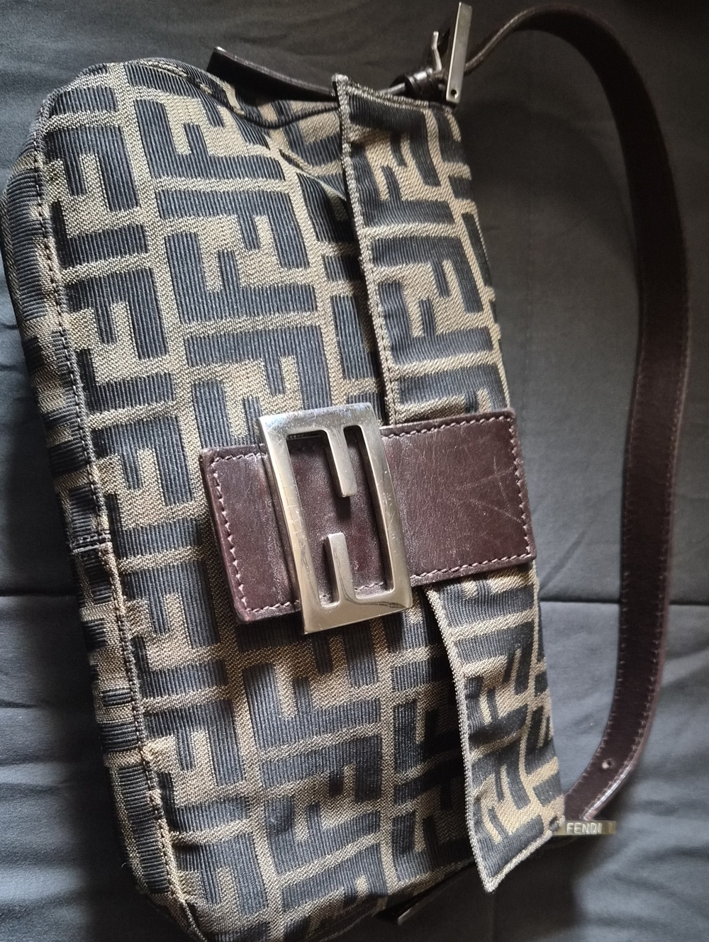 Fendi Black and Brown FF Canvas Messenger Bag